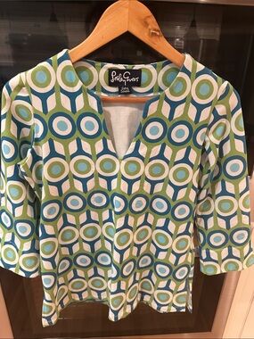 Lesley Evers Green & Blue Patterned Top